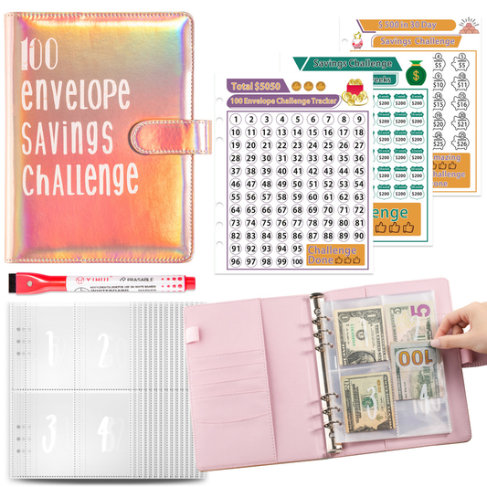 IMPERFECT Holographic 100 Envelope Savings Challenge Binder Book -Gold