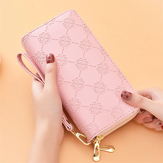 Floral Double Zipper Wallet in Pink