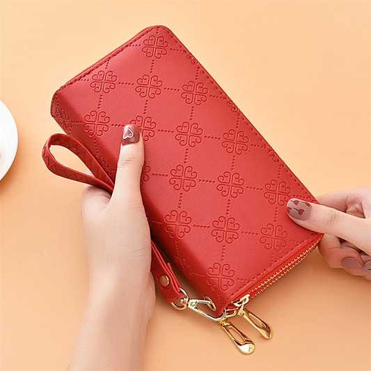 Floral Double Zipper Wallet in Red