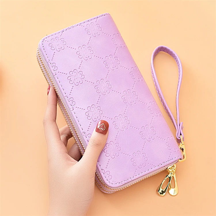 Floral Double Zipper Wallet in Purple