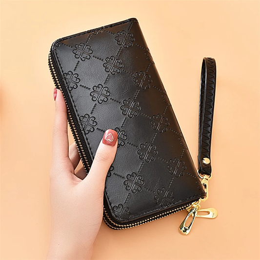 Floral Double Zipper Wallet in Black