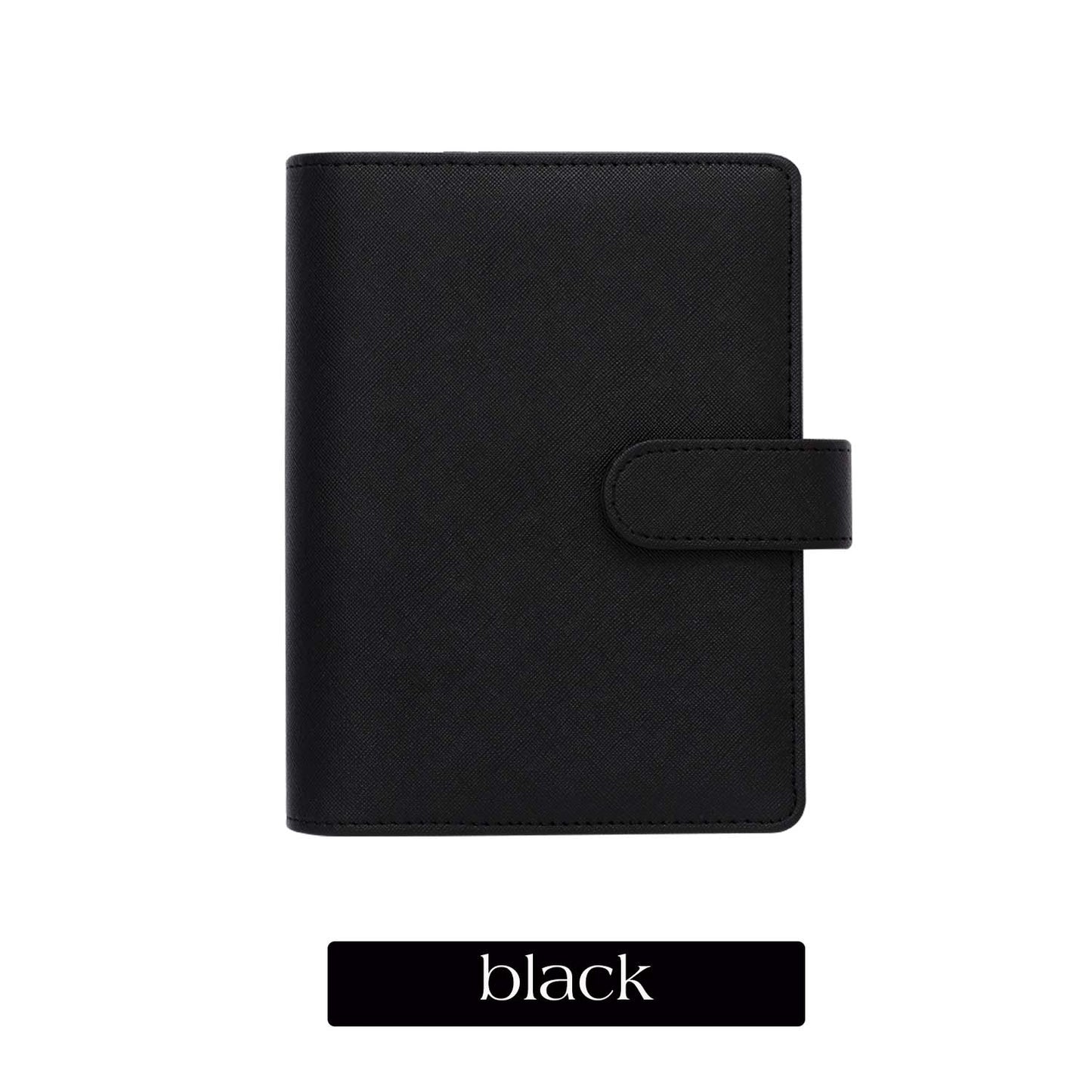 A6 Saffiano Luxe Budget Binder in Black w/Black Rings