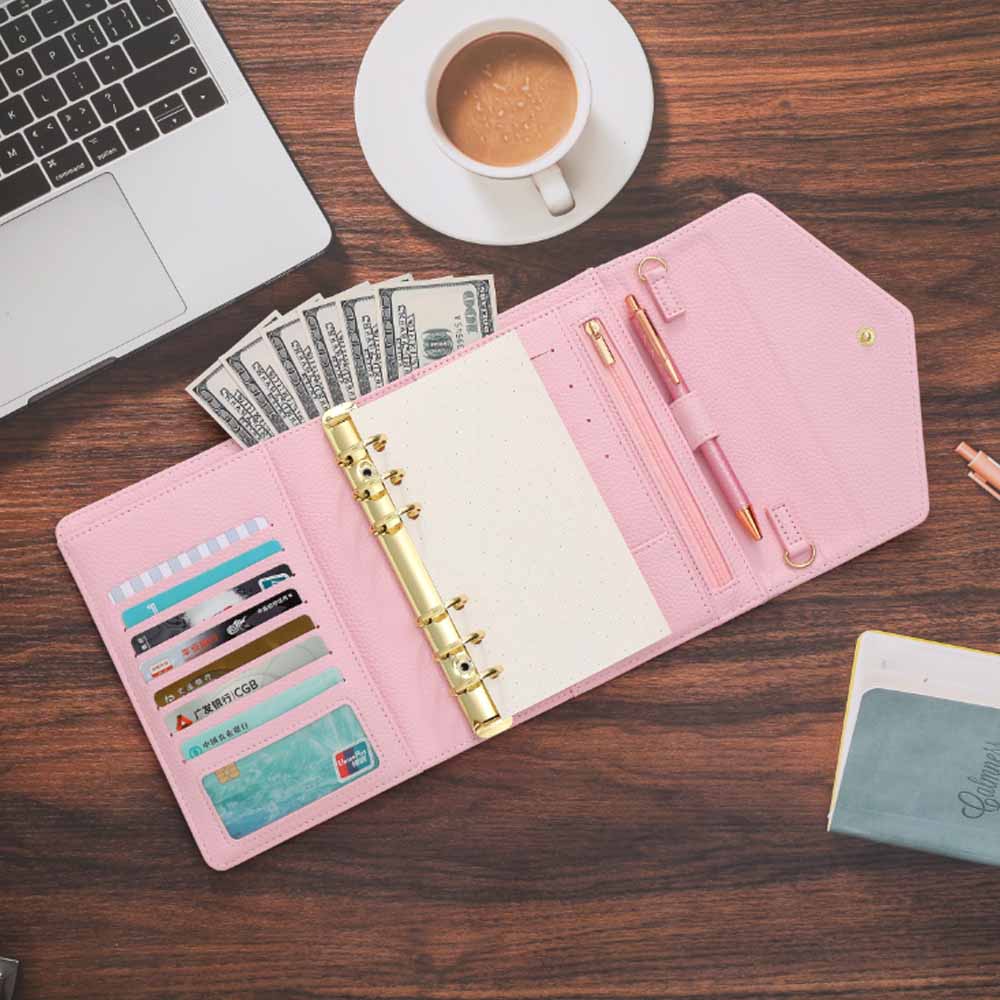 A6 Pebble Grain Trifold Clutch Wallet in Black