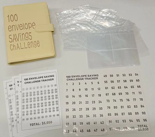 100 Envelope Savings Challenge Binder Book (Gold Font) -Yellow