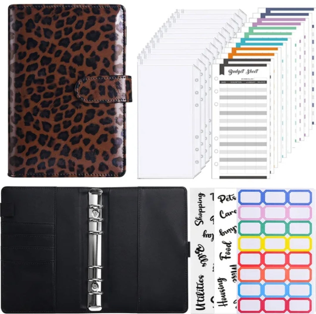 Leopard Budget Binder Set-Dark Brown