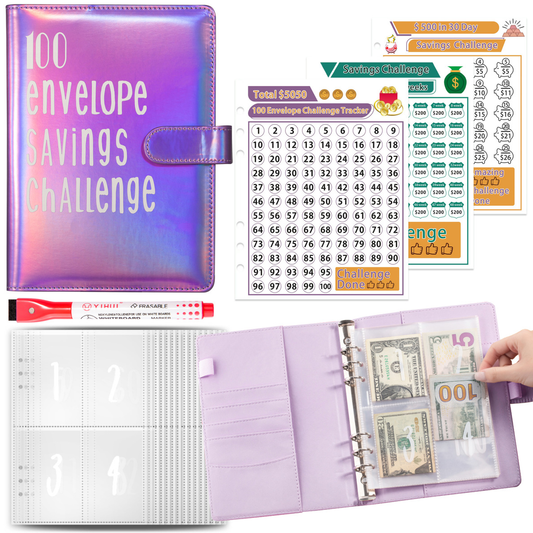 Holographic 100 Envelope Savings Challenge Binder Book -Purple