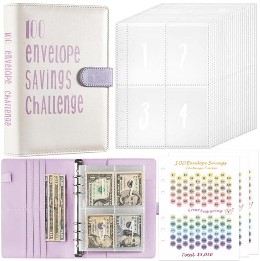 100 Envelope Savings Challenge Binder Book (PU Leather)-Purple