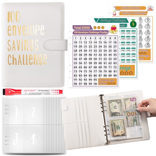 100 Envelope Savings Challenge Binder Book -White